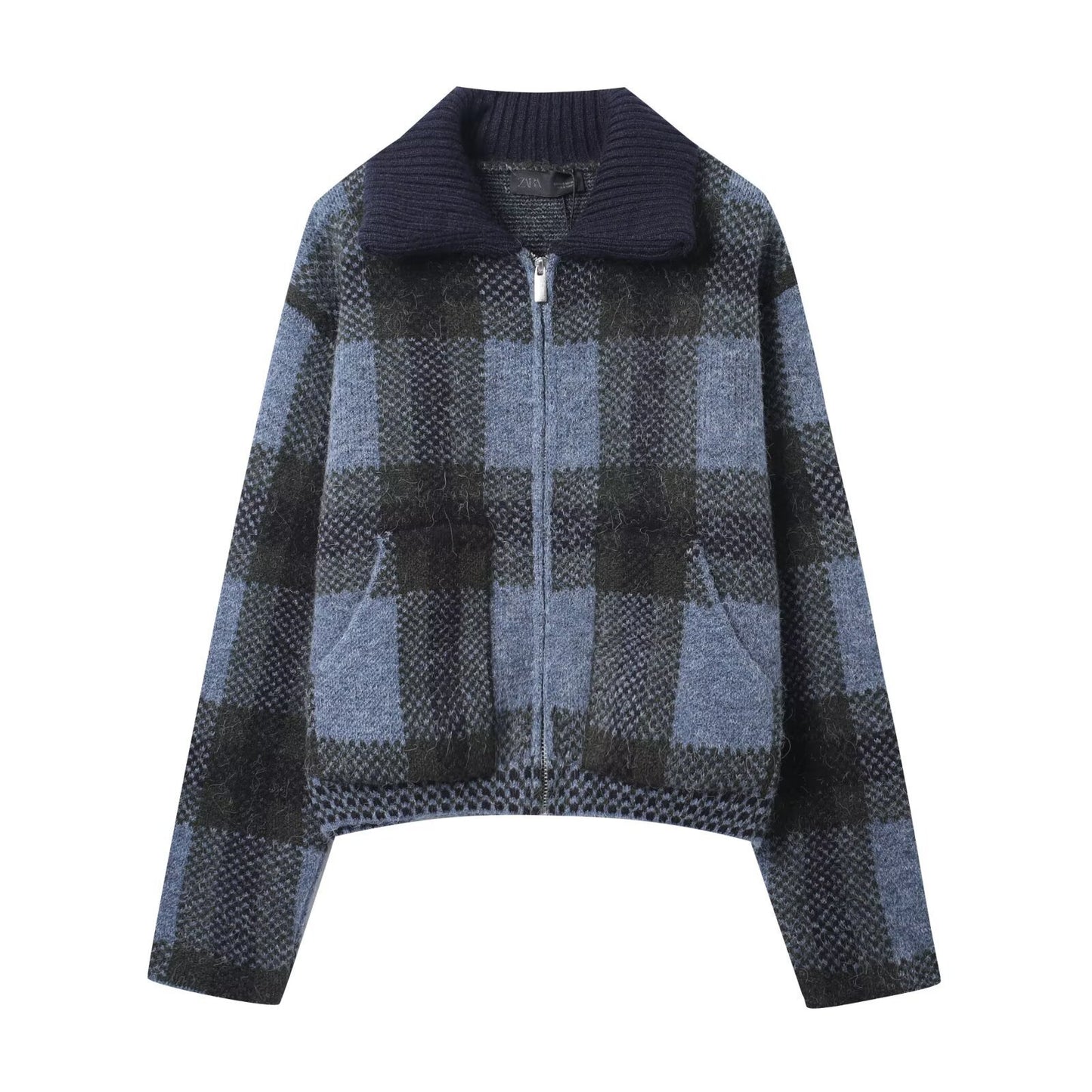 Talia | Checked Knit Bomber Jacket