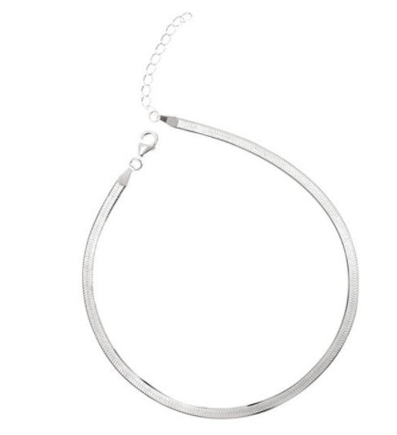 Tobillera de cadena única con diseño de serpiente y hueso plano de plata S925