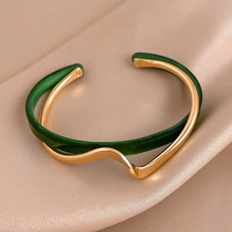 Pulseira de metal com placa de marisco branco para mulheres, abertura ajustável, 2 camadas, design leve, joias de luxo femininas, presentes