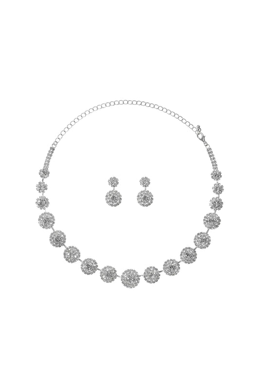 Iced Circle | Rhinestone Cluster Necklace & Earrings Jewellery Set