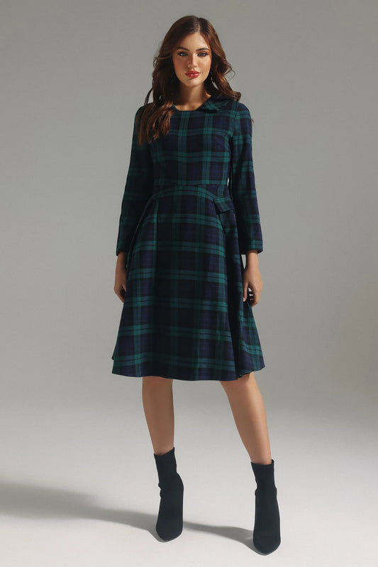 Gloria | Lapel Plaid Dress