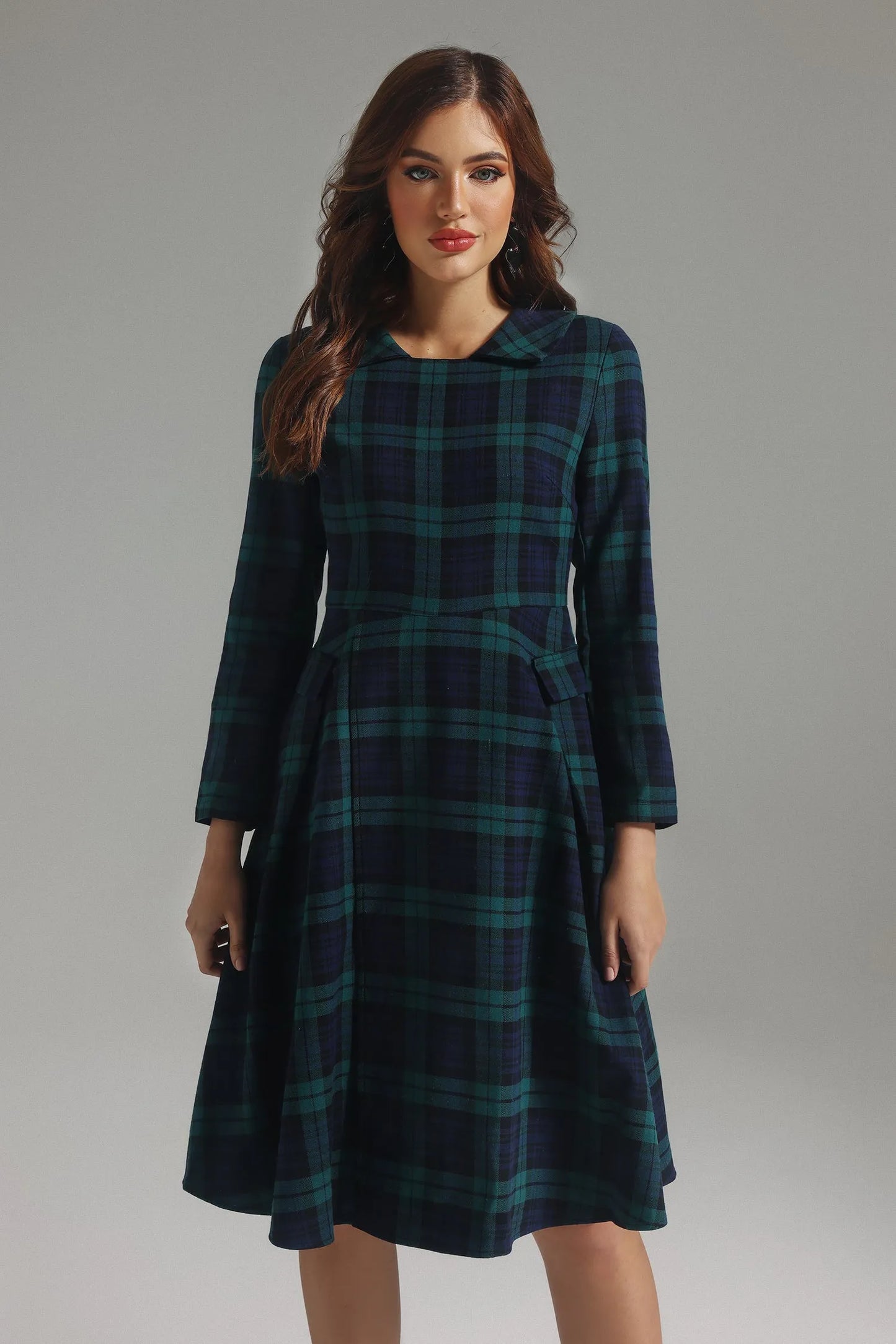 Gloria | Lapel Plaid Dress