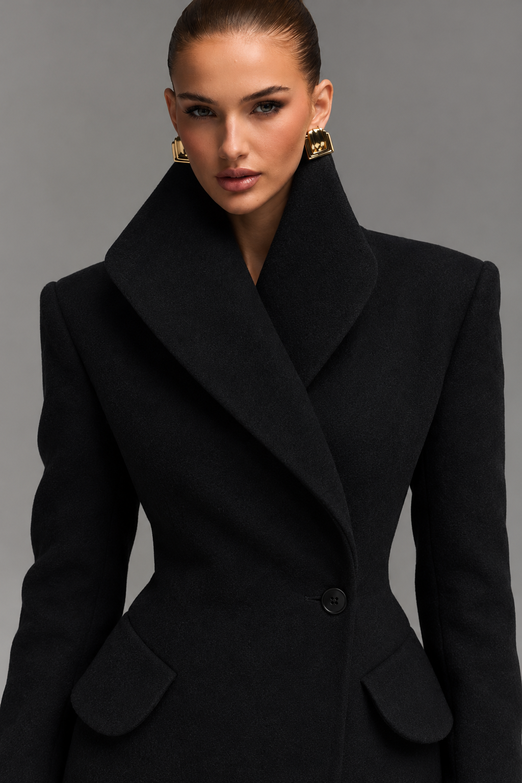 Black Hourglass Longline Tailored Wool Blend Maxi Coat View 4 | Velvyra Paris