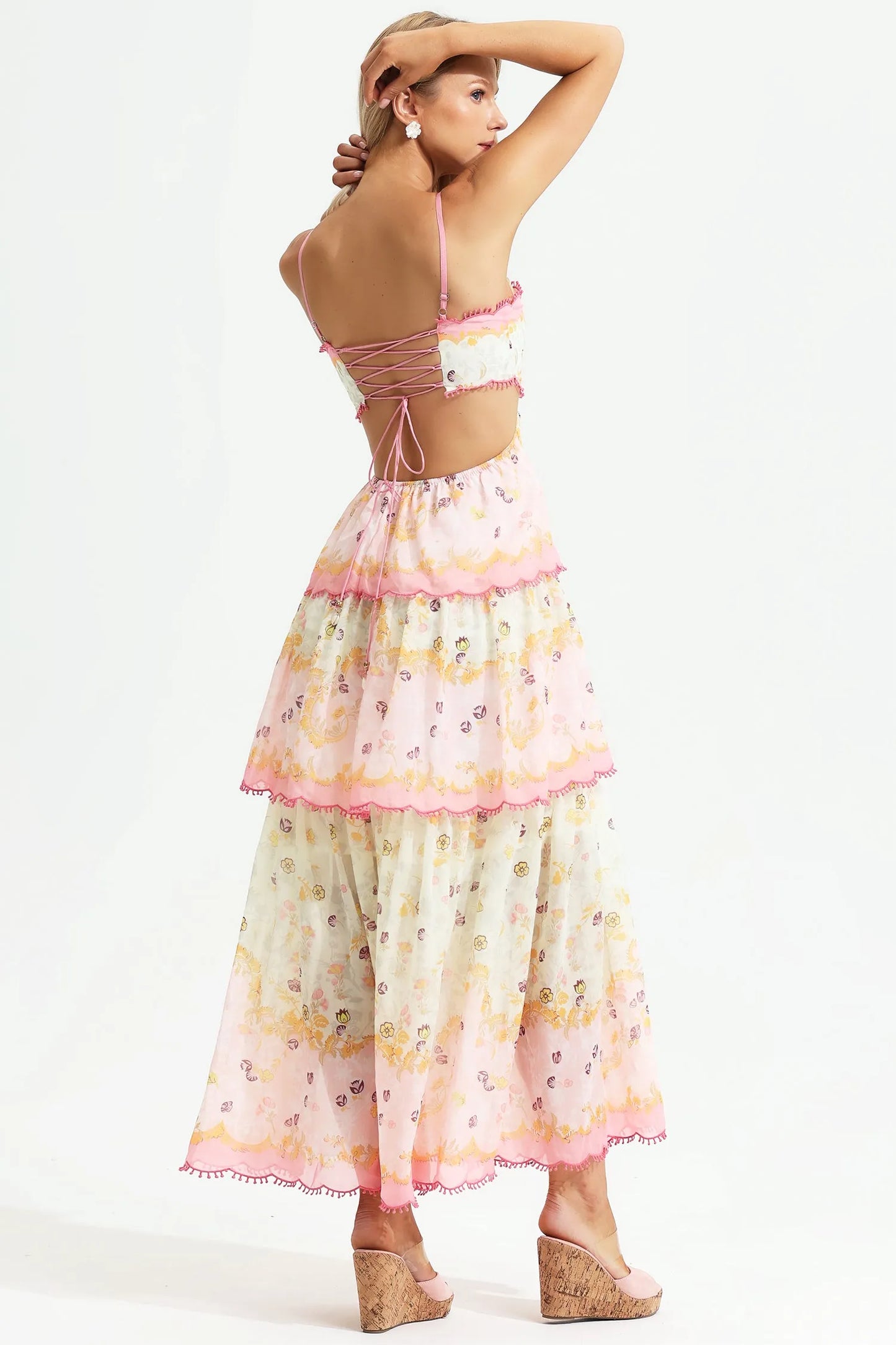 Boho Dreams Embroidered Backless Dress with Ruffle Details
