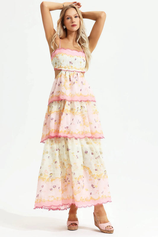 Boho Dreams Embroidered Backless Dress with Ruffle Details