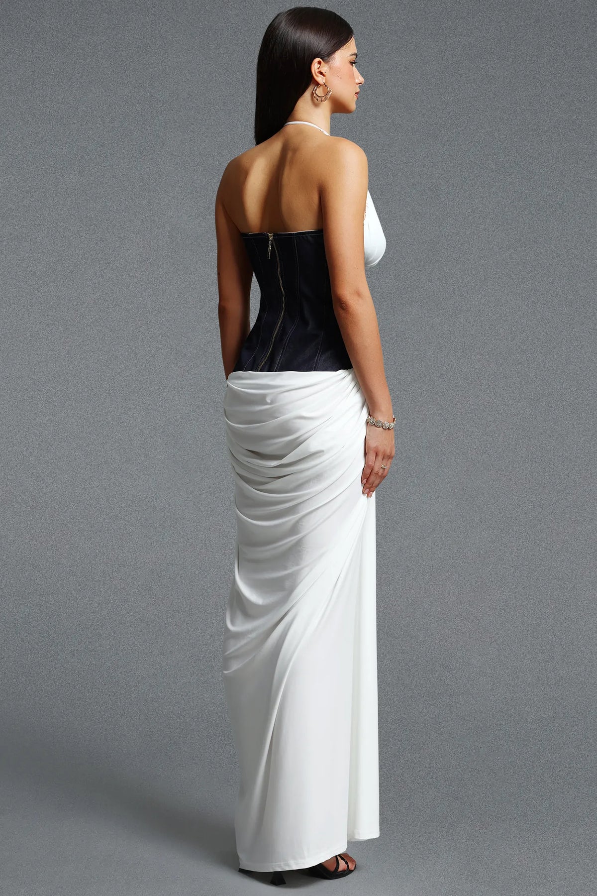 Liza | Halter V-Neck Corset Contrast Maxi Dress