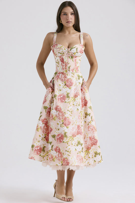 Romantic Florals French Strap Midi Dress