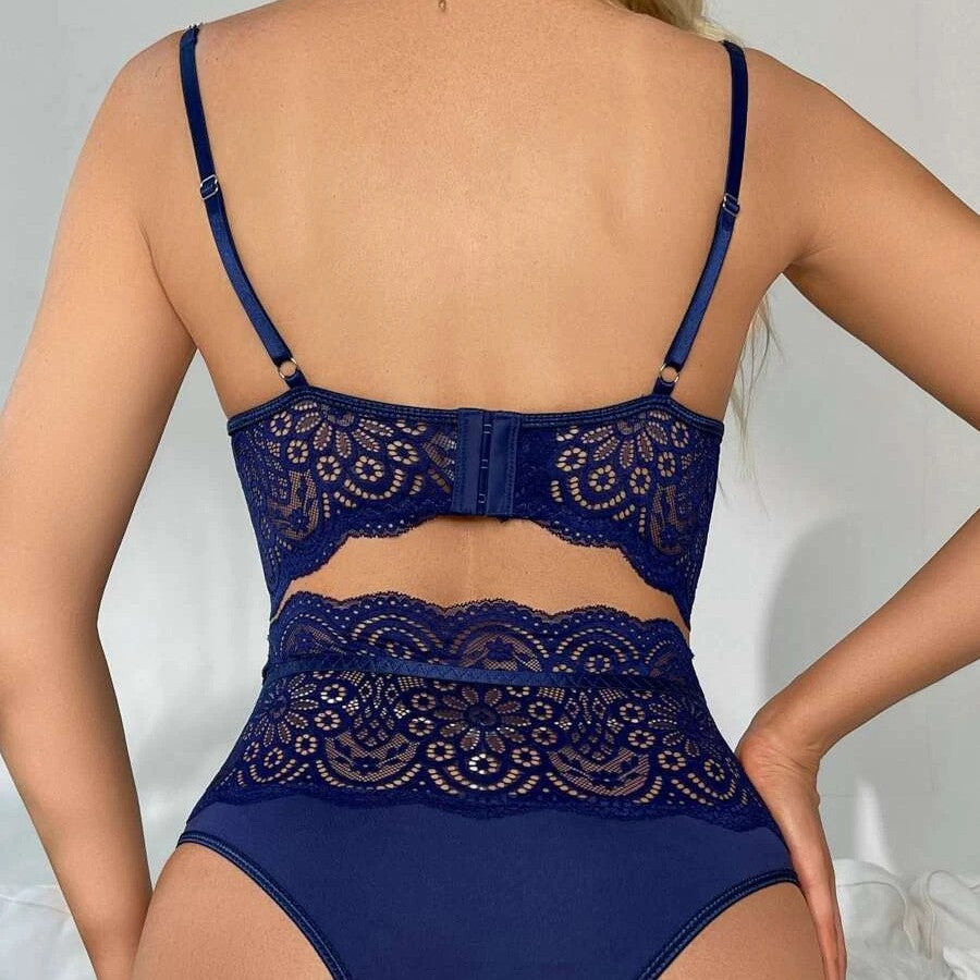Roupa íntima feminina sexy com costura em corrente e renda