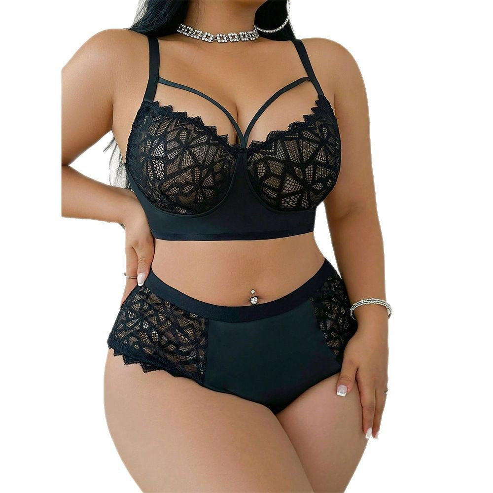 Conjunto de duas peças de sutiã de renda feminino com costas em T
