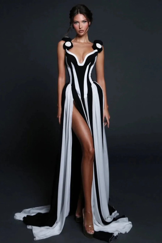 Sabra | Sleeveless V-Neck Flowers Bandage Maxi Dress