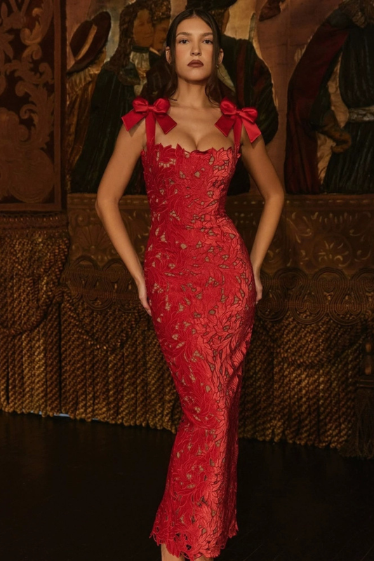 Sabra | Bows Lace Sleeveless Maxi Dress