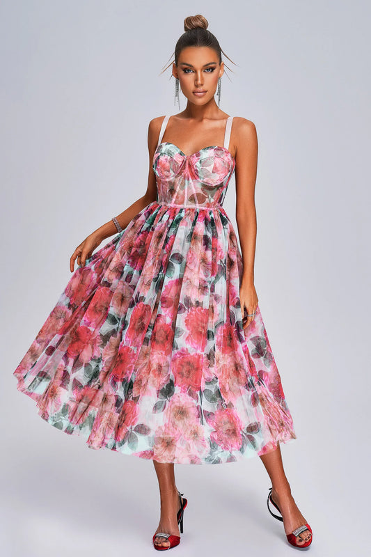 Vintage Inspired Floral Chiffon Tube Dress