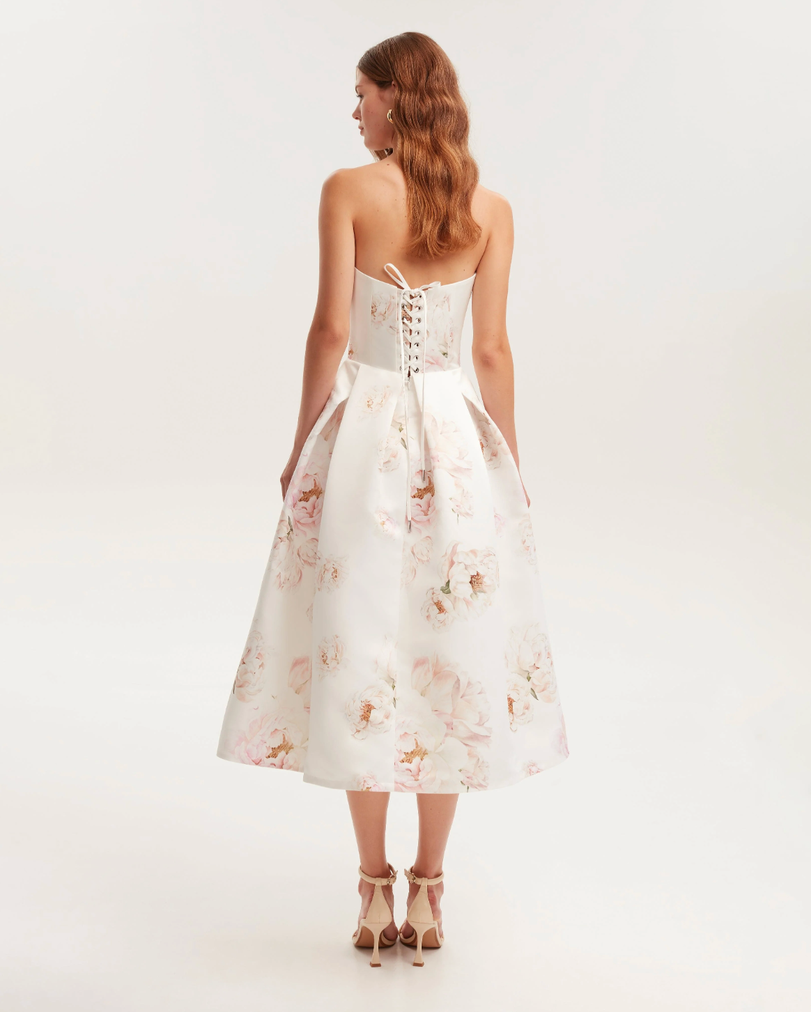 Aviary | Strapless Floral Bird Print Midi Dress