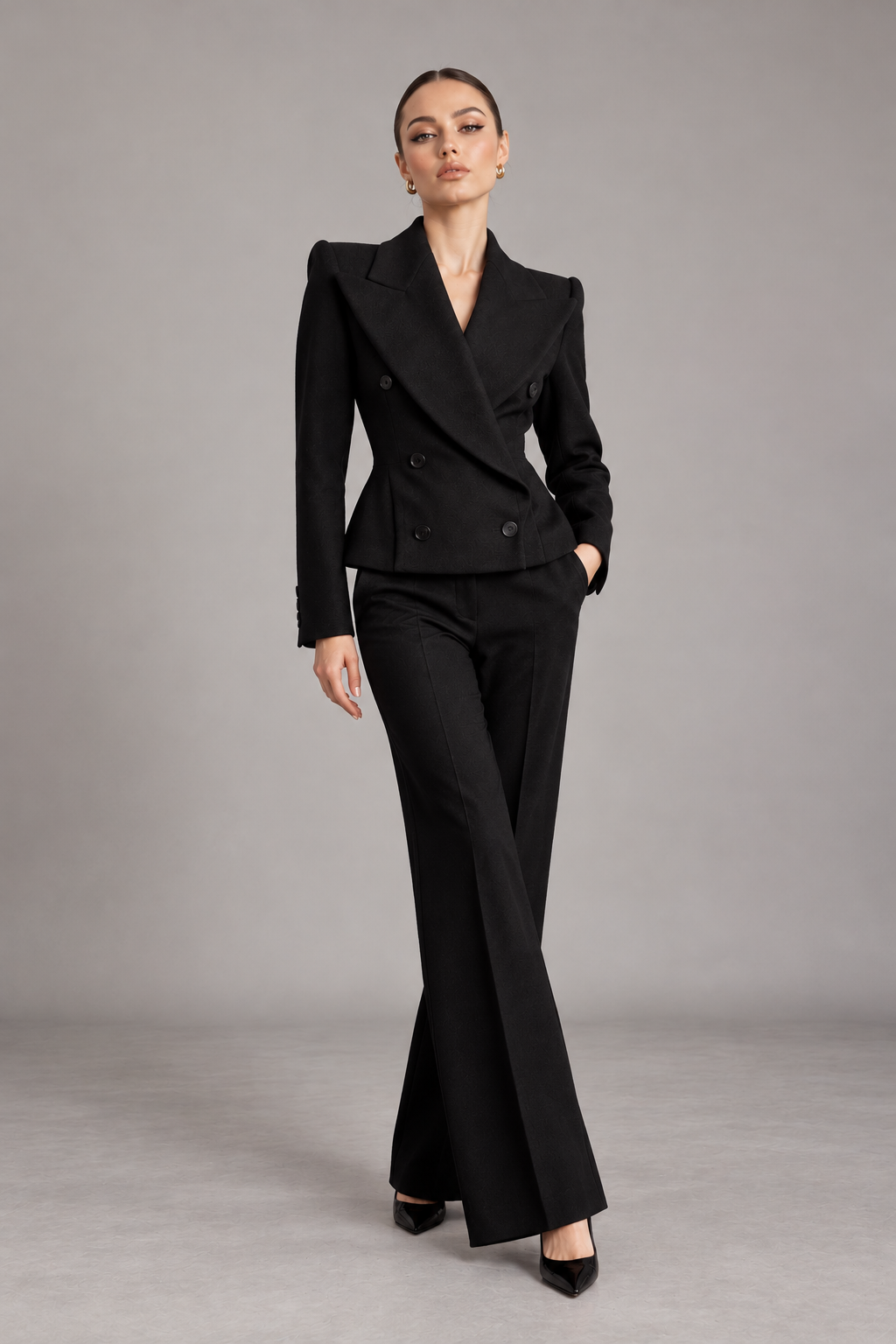 Atelier | Sculpted Power Shoulder Double Breasted Wool Blend Blazer