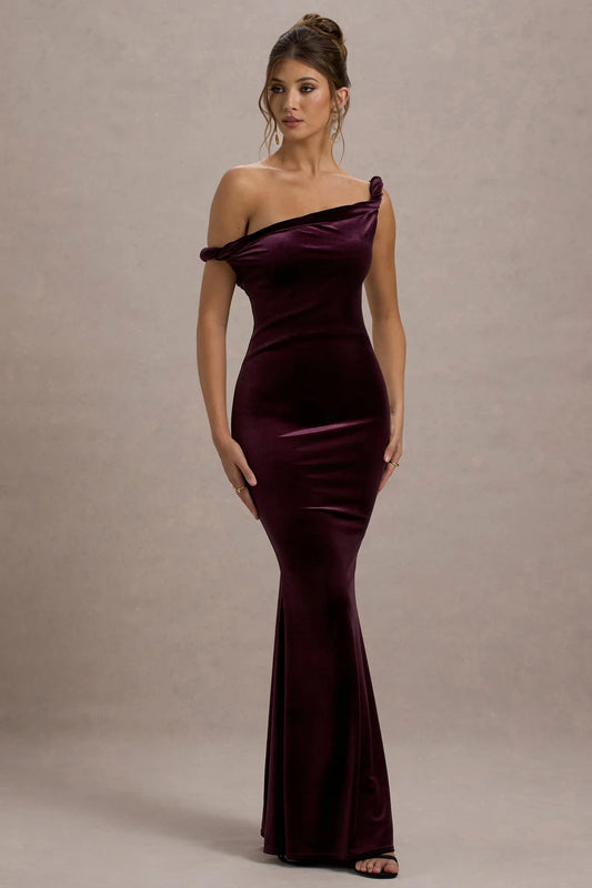 Neeka | Port Velvet Asymmetric Maxi Dress