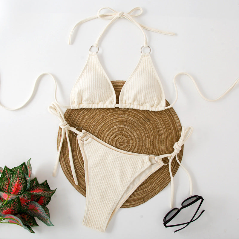 Conjunto de biquíni sexy de verão com amarração lateral e tanga estilo bandagem