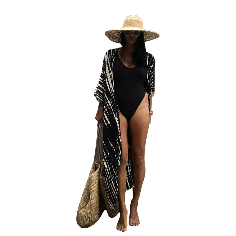 Saídas de biquíni Boho estampadas com franjas, cardigan longo tipo quimono, túnica