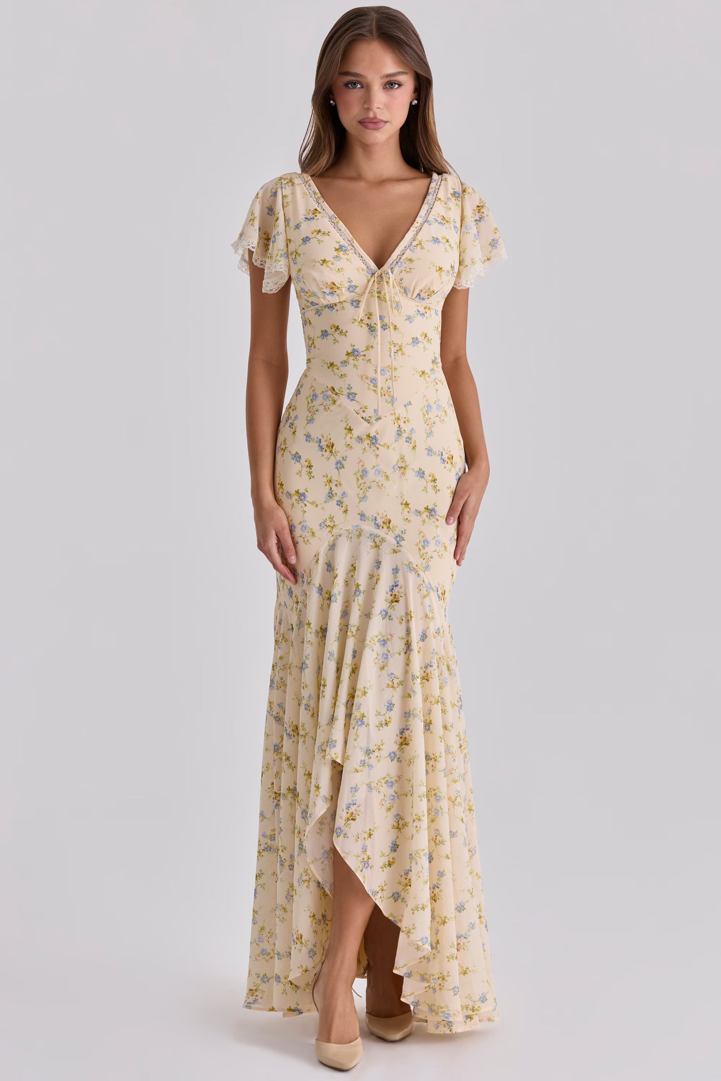 Mina | Lemon Floral Print Maxi Dress