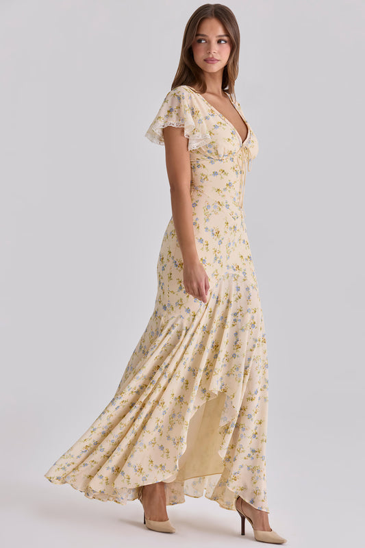 Mina | Lemon Floral Print Maxi Dress
