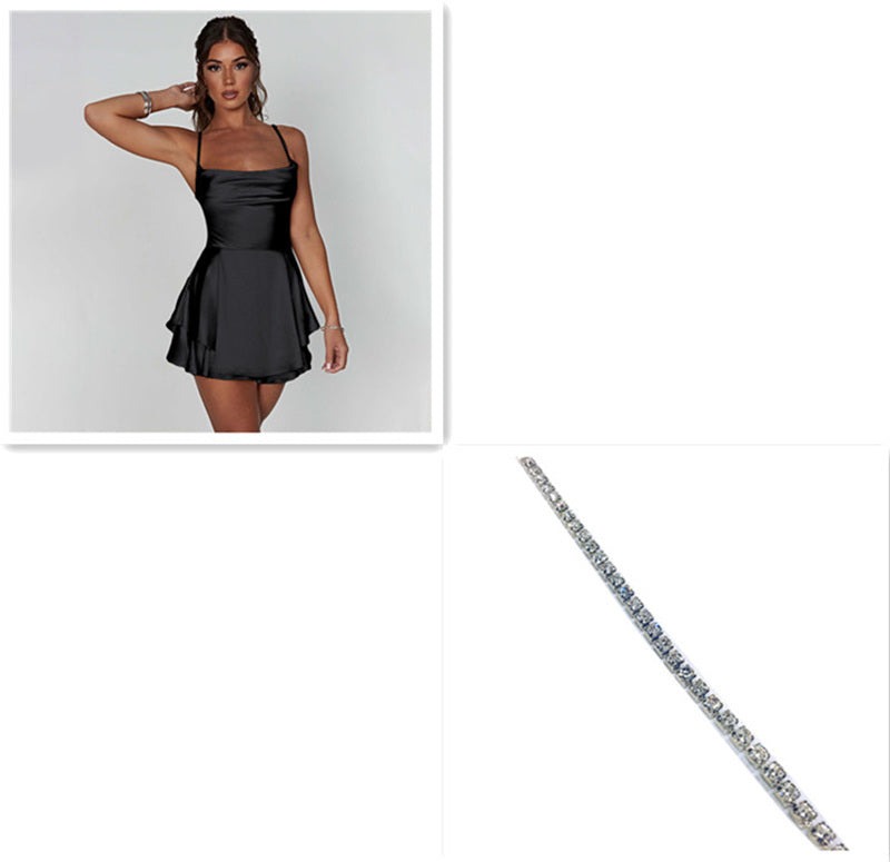 Annelise | Elegant Satin Suspender Skirt & LaceUp A Line Dress