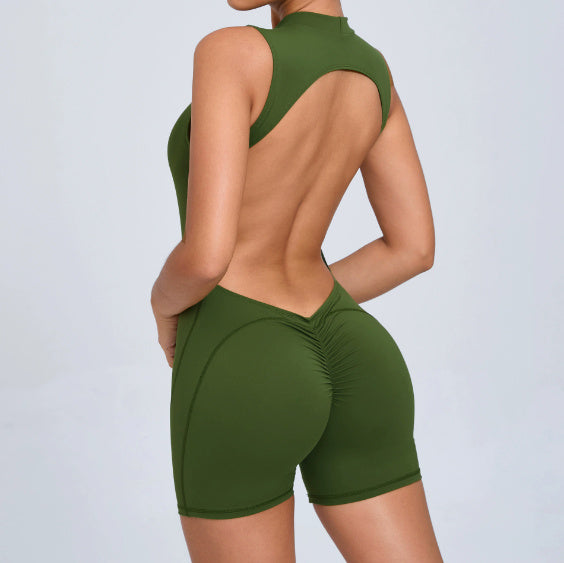 Macacão de ioga sem mangas com decote nas costas e roupa esportiva fitness de verão