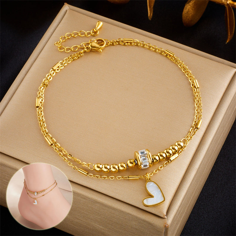 Joyería de moda Boho clásico amor corazón tobillo cadena doble capa cadena pulsera tobillera encanto borla pierna cadena en pie mujeres fiesta joyería accesorios