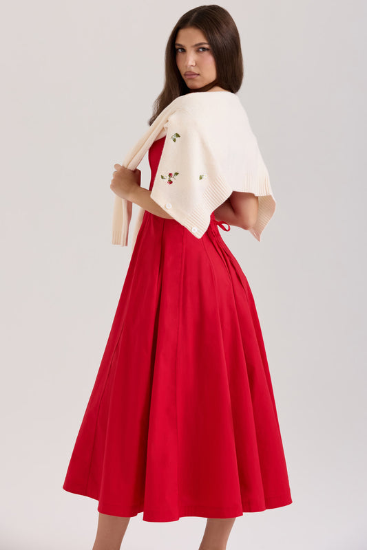 Cream Strawberry Embroidered Button Knit Cardigan Cropped View 2 | Velvyra Paris