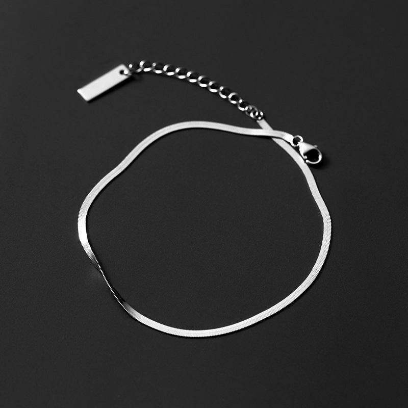 Tobillera de cadena única con diseño de serpiente y hueso plano de plata S925