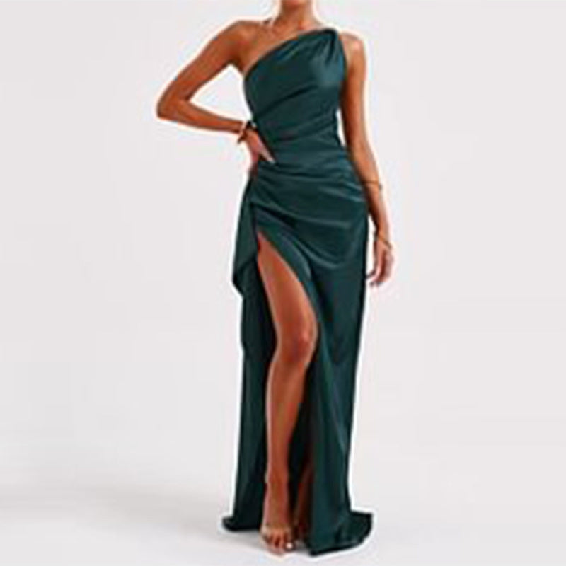 Vivienne | One-Shoulder Backless Slit Satin Dress