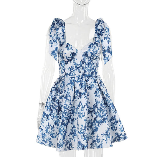 Vacation Glam Women's Elegant Printed A Line Skirt with Tie Waist