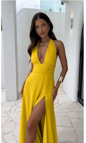 Isabella | Halterneck V-Neck Slit Summer Dress