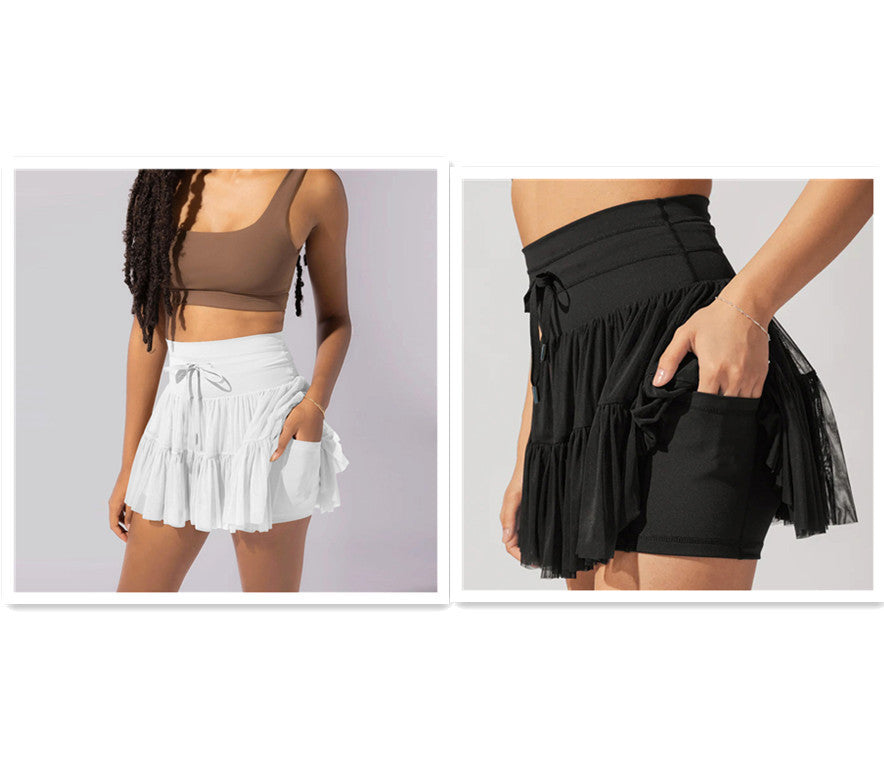 Vestido de cintura alta con cordones, falda deportiva con pantalones de seguridad antiexposición, falda plisada de moda de verano, ropa para mujer