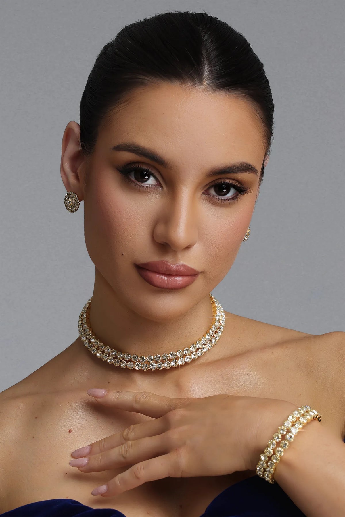 Minola | Rhinestone Necklace Bracelet & Earrings Set