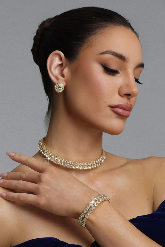 Minola | Rhinestone Necklace Bracelet & Earrings Set