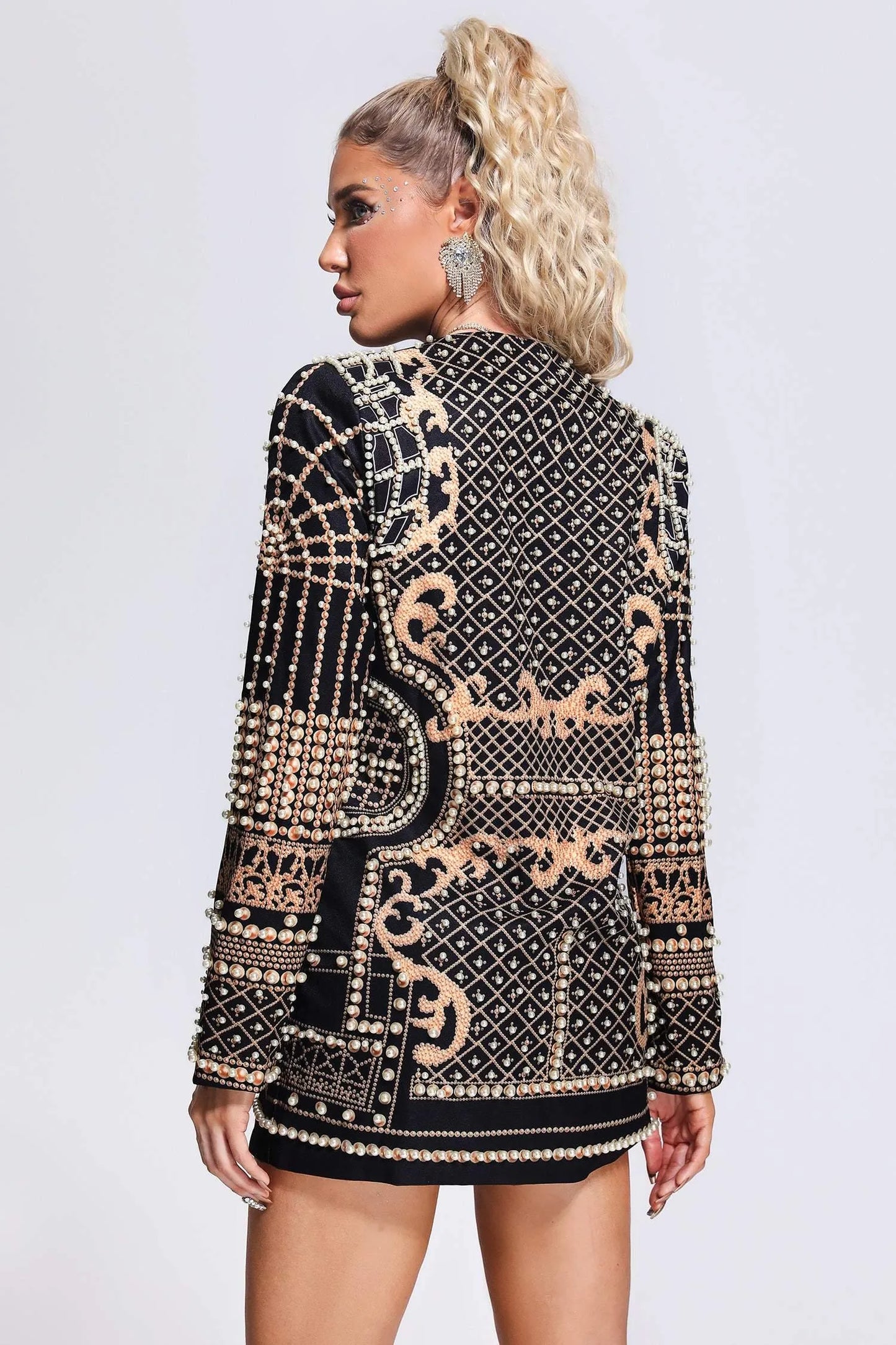 Aveline | Padded Suit Jacket with Bubble Bead Print