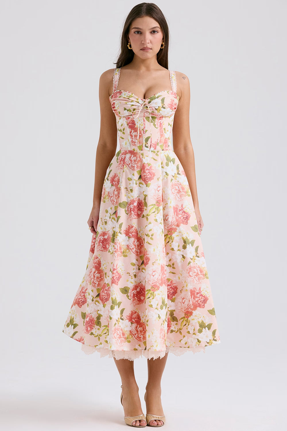 Romantic Florals French Strap Midi Dress