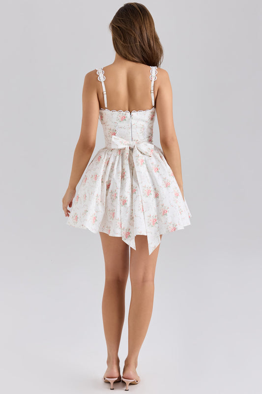 Floral Romance Rose Printed Lace & Cotton Mini Dress