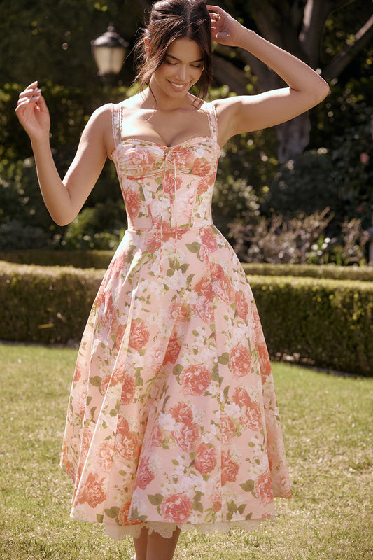 Romantic Florals French Strap Midi Dress