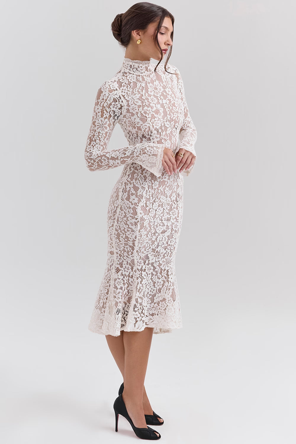 Phia | Ivory Lace Fitted Midi Dress