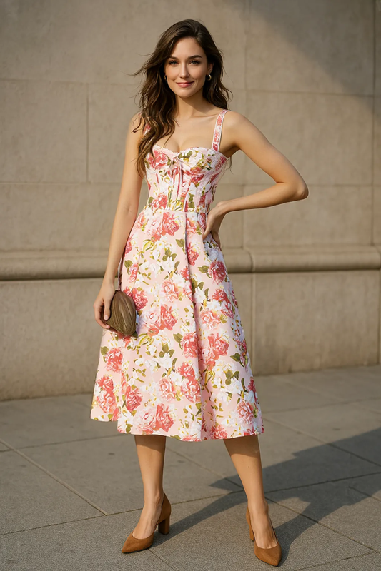 Romantic Florals French Strap Midi Dress